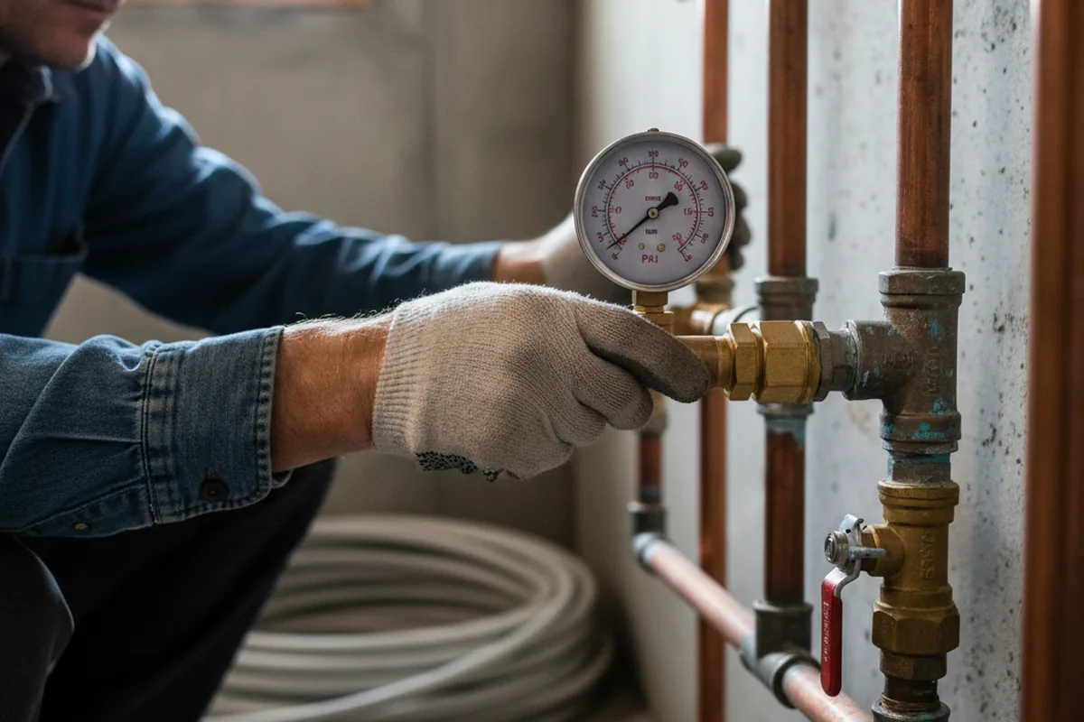 Pressure testing a repaired line during Water Line Repair in South Jamesport